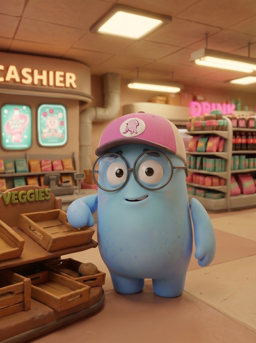 Po, on a grocery run.