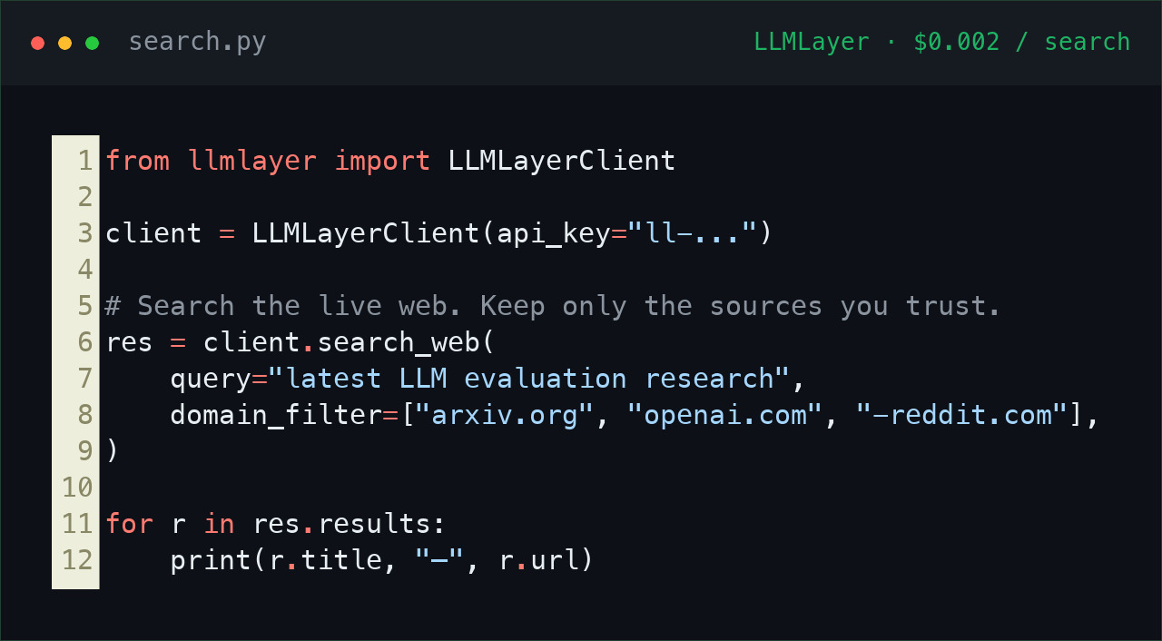 Search the live web — only the sources you trust.