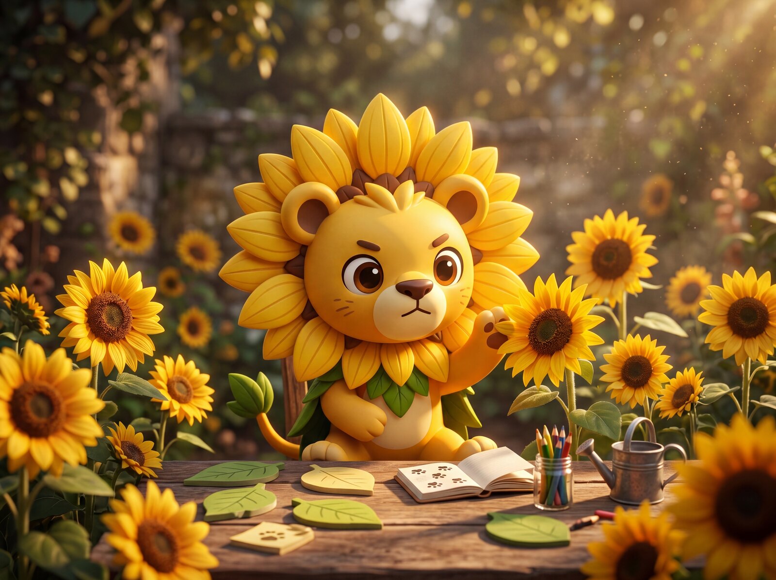 A sunflower with a lion inside.
